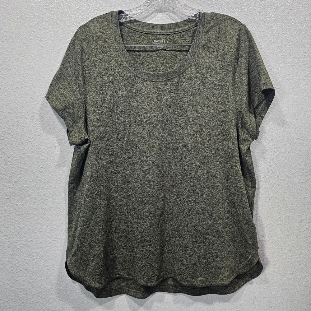 Athleta Womens XL Green Heathered Scoop Neck Short Sleeve Activewear Tee Top